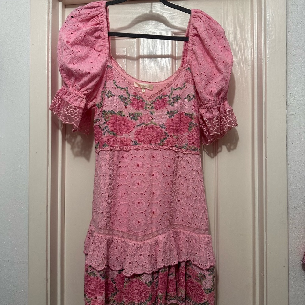LoveShackFancy Pink Floral Mini Dress